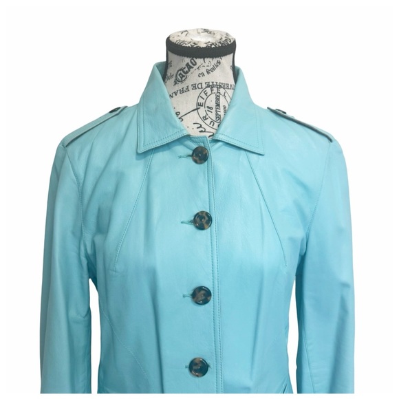 Source Unknown Women’s Aqua Leather Jacket - Picture 4 of 11